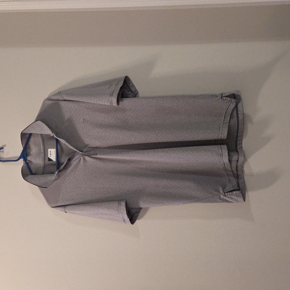 IZOD Golf Performance Polo, Mens Large. Grey And White Horizontal Stripe Pattern - Picture 1 of 5